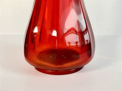 Vintage Fayette Tall Amberina Vase Red Yellow Stretched Swung Pulled