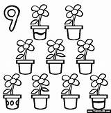 Nine Coloring Flower Numbers Online Pots Pages Thecolor sketch template