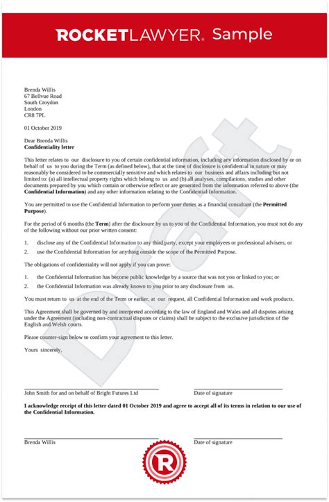 confidentiality letter uk template