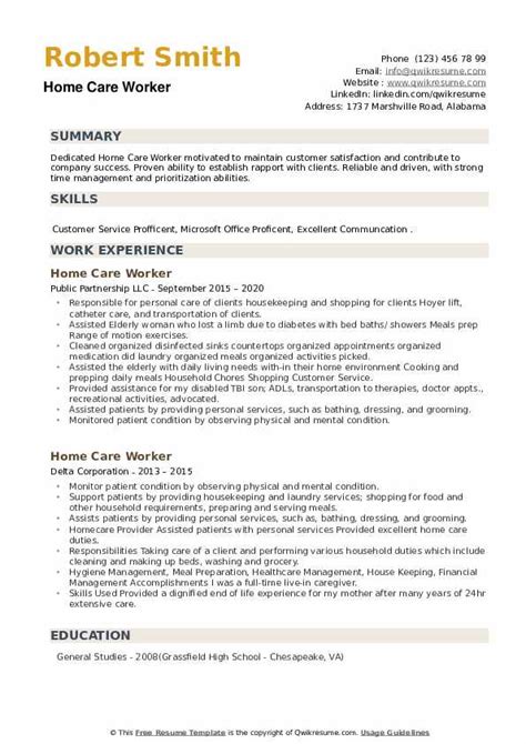 home care worker resume samples qwikresume