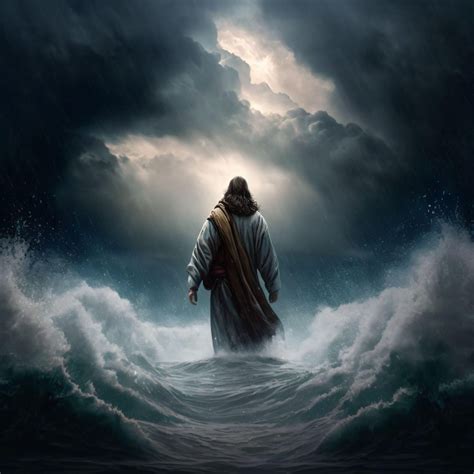 jesus walking   water   storm canvas metal acrylic