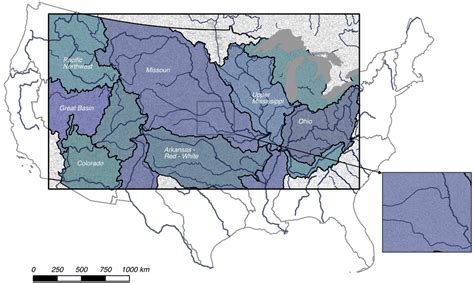 map   simulation domain extent black box  major river basins  scientific