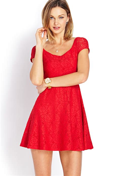 lyst forever 21 sweet lace off the shoulder dress in red
