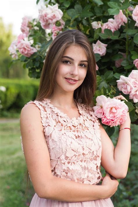 Portrait Of A Beautiful Girl Happy Girl Roses Rosarium Garden