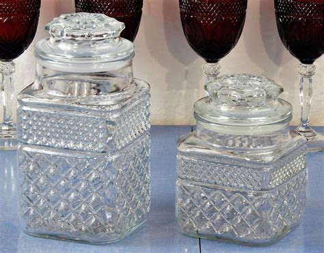 vintage glass canisters  square anchor hocking clear apothecary
