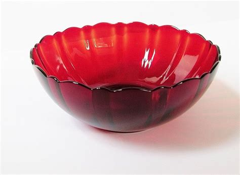 French Ruby Red Glass Serving Bowl Vintage Arcoroc France Etsy