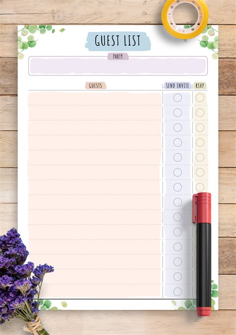 printable party guest list floral style