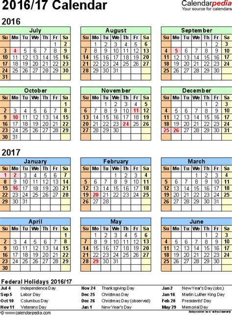 split year calendar 2016 17 july to june excel templates