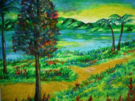 oil pastel landscape drawing original   bristol board