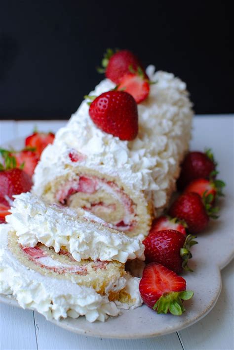 swiss roll cake  strawberries  cream lets eat cake