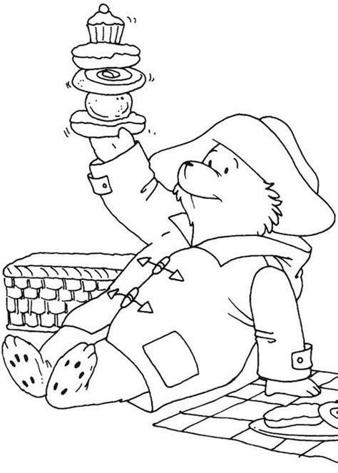 paddington bear holding stack  cookies coloring page color luna