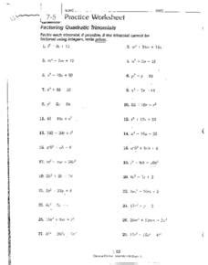 factoring quadratic trinomials  grade worksheet lesson planet