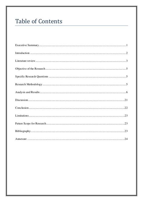 research paper executive summary  table  contents