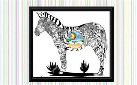 zentangle zebra coloring page  adults