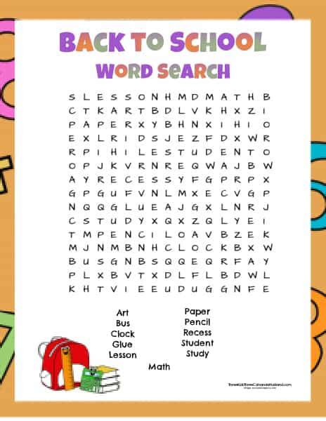 3 Free Printable Back To School Word Searches
