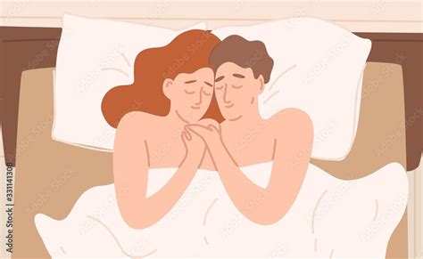 Vetor De Romantic Cartoon Couple In Bed Vector Flat Illustration Happy