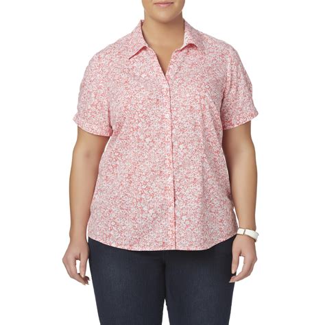 basic editions womens  camp shirt floral