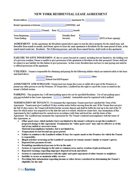 templates lease agreement  york city printable form templates