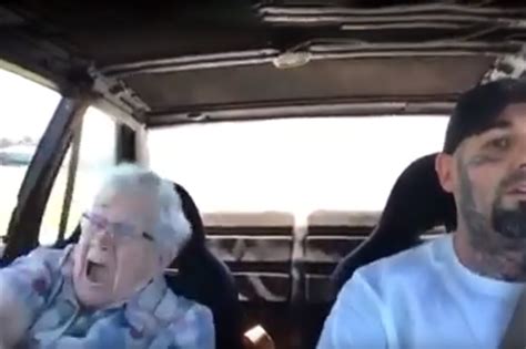 taking grandma for a quick hit in a race car reaction is priceless