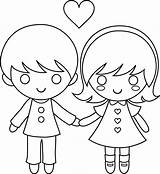Coloring Little Pages Cute Girl Girls Boy Library Clipart Cartoon Holding Hands sketch template