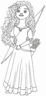 Merida Coloring Pages Brave Disney Bow Dress Princesses Arrow Color Movie sketch template