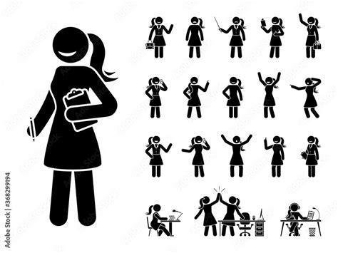 stick figure business woman standing in different poses design vector