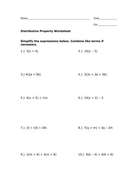 solving equations distributive property worksheet  tessshebaylo