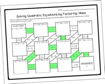 solving quadratic equations factoring  puzzle activity tpt