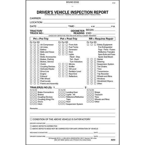 detailed drivers vehicle inspection report pre post trip  pk