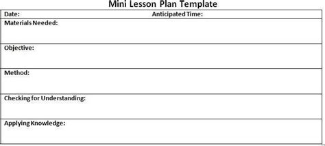 mini lesson plan template mini lesson plans lesson plan templates