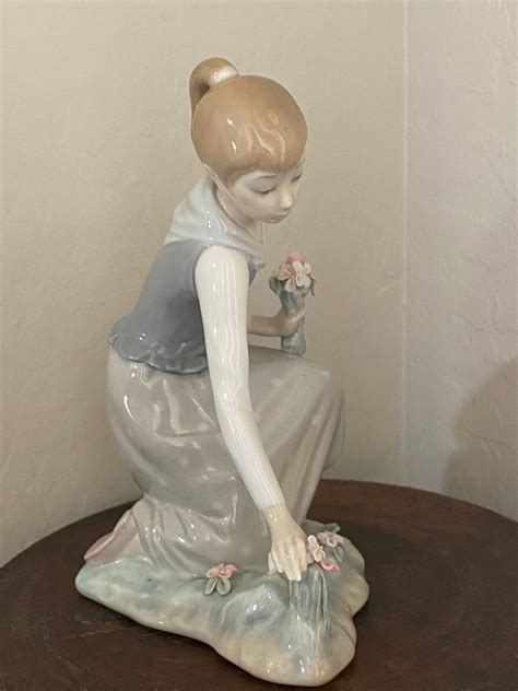 lladro figurine girl  flowers  etsy