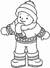 Coloring Winter Clothes Pages Boy Wearing Coat Boots Hat Little Preschool Kindergarten Mittens sketch template