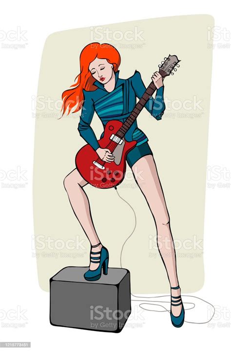 rockstar redhead girl playing electric guitar vector creative