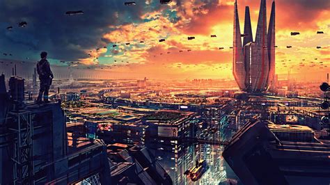 science fiction cityscape futuristic city digital art  wallpaperhd