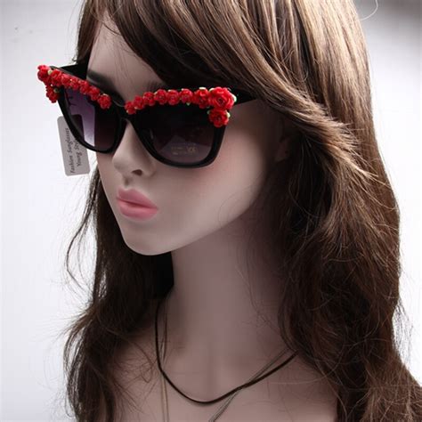 2017 women sunglasses rose flower sunglasses vintage cat eyes