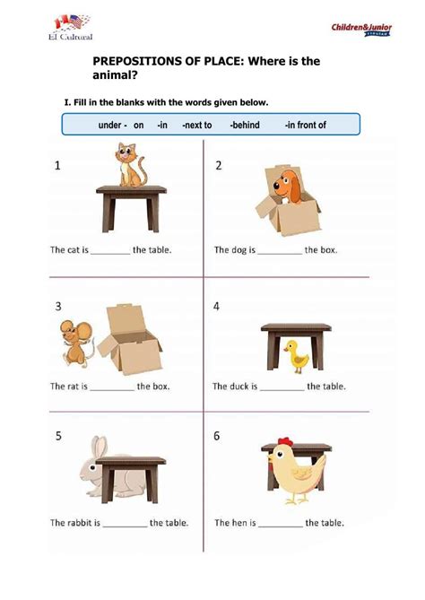 prepositions  place  worksheet  tercero de primaria