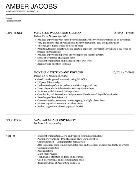 payroll specialist resume samples velvet jobs