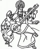 Coloring Pages Saraswati Goddess Goddesses Gods Clipart Line Sketches Cliparts Hindu Mata Library Greek Ganesha Book Popular Favorites Add sketch template