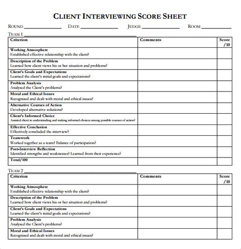 Sample Interview Score Sheet 9 Free Documents In Pdf