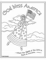 Coloring Pages Thinking Color July God 4th Fourth Sheets Kids Printable Sunday School Bless Bible America Angel Patriotic Cards Church sketch template