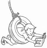 Tire Coloring Pages Swing Boy Car Play Color Outline Popular sketch template