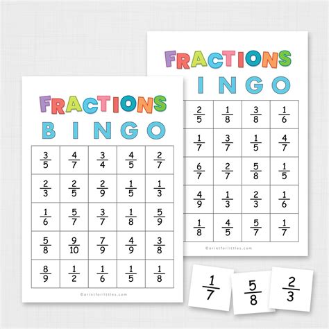 simplifying fractions bingo printable math games  kids