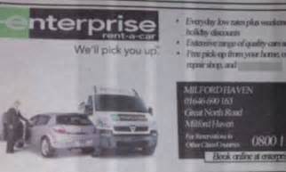 local newspaper advert for enterprise car rental offers oral sex to customers leading to