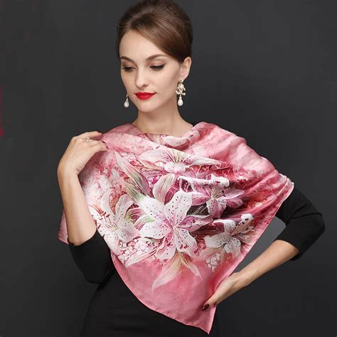 ladies pink scarves wraps  lily large square women silk scarf cape
