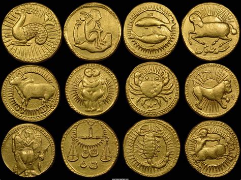 gold coins zodiac mohur mughal moghul empire dynasty india   gold coins rare gold coins