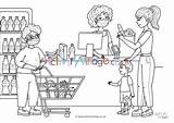 Colouring Supermarket Scene sketch template