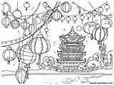 Mewarnai Imlek Lampion Perayaan Pesta Sketsa Planets Anakcemerlang Asie Colouring sketch template