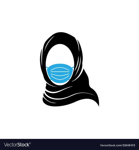 Hijab Woman Wearing Face Mask Icon Design Template