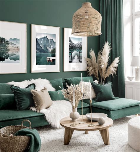 stunning gallery wall green living room nature posters oak frames