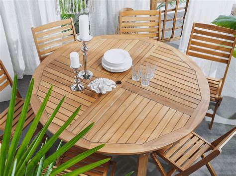 acacia garden dining table   cm light wood tolve belianiat